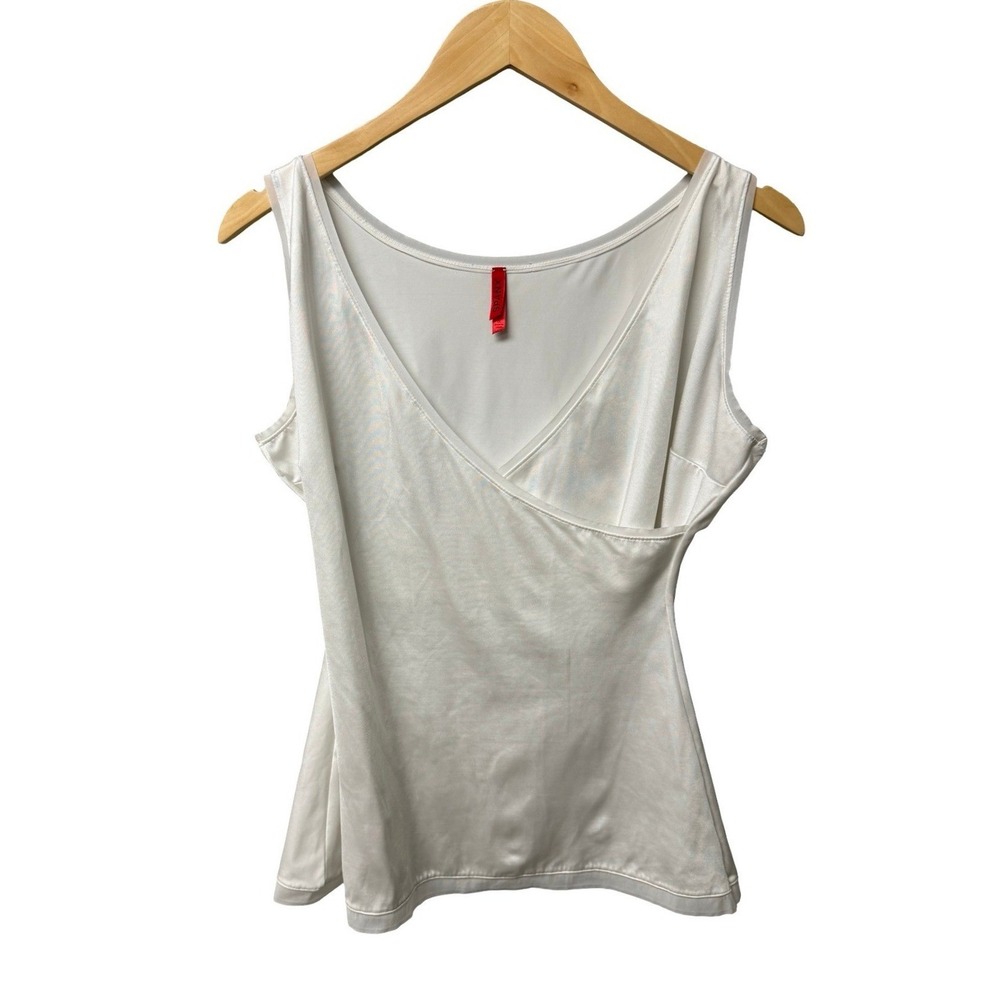Spanx Tank Top Women 1X White Surplice Neck Shapewear Smoothing Camisole Stretch